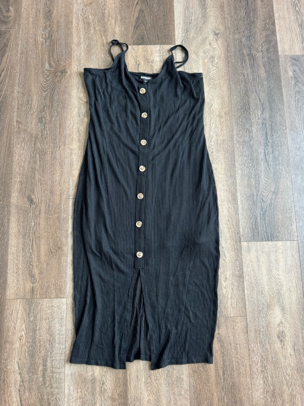 Express Black Ribbed Button-Front Midi Slip Dress Women’s size Large